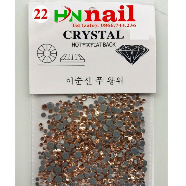 Túi 22 đá chân keo (hồng trà) mixsize siêu sáng trang trí móng làm nail