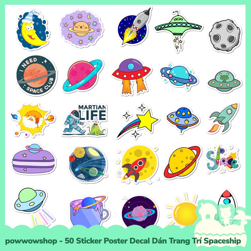 [Sẵn VN - Hỏa Tốc] 50 Sticker Decal Dán Trang Trí Đa Năng Cho Nhiều Vật Dụng Mẫu Oled Spaceship Come To Space