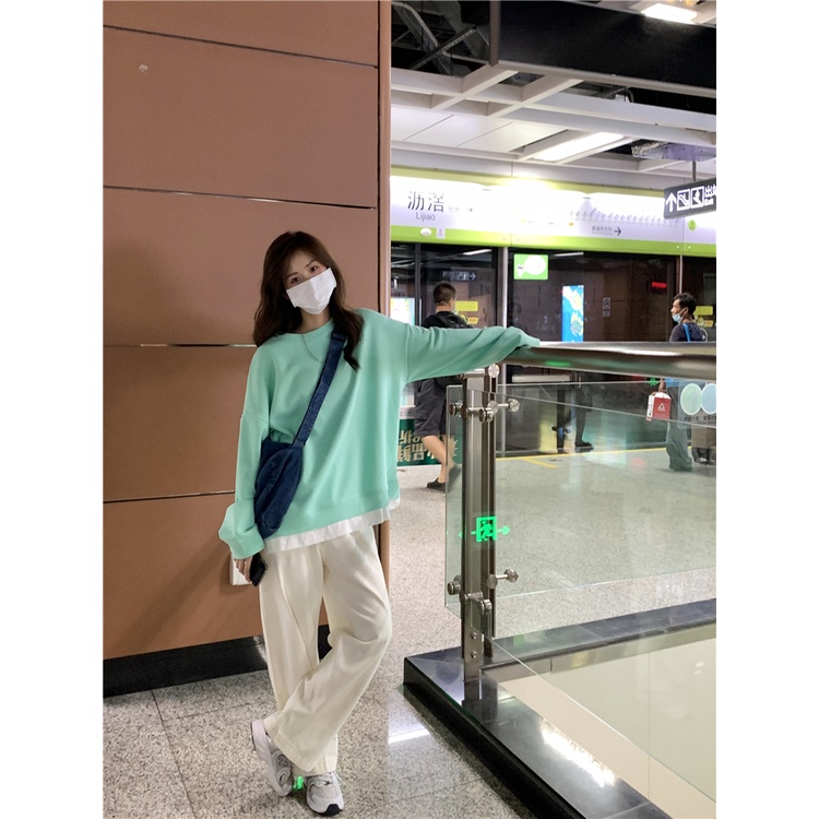 Áo Nỉ Nữ Dài Tay Cổ Tròn Màu Trơn Thời Trang Mới