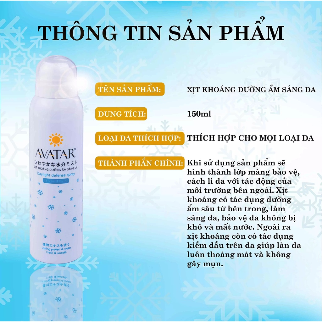 Xịt Khoáng Dưỡng Ẩm Sáng Da Avatar 150ml