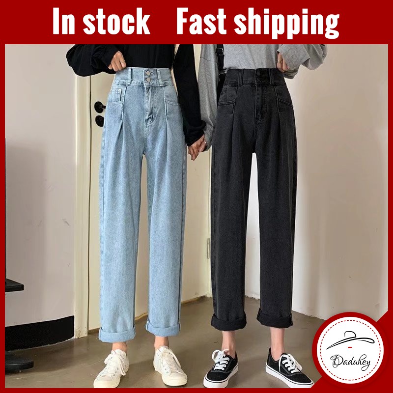 Quần mom jeans lưng cao ống rộng thời trang Hàn Quốc