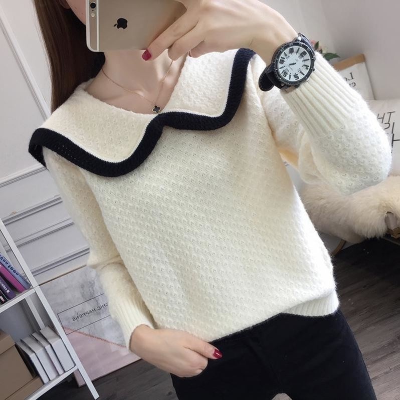 【ZHELIHANGFEI】Áo Len Tay Dài Form Rộng Cổ Búp Bê Dễ Phối Đồ