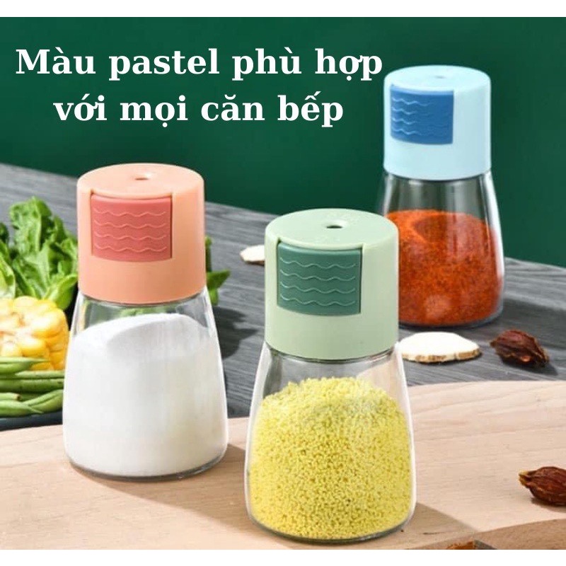 Hũ Đựng Gia Vị Thủy Tinh BẤM NÚT ĐỊNH LƯỢNG Nhà Bếp Cao Cấp, Lọ Đựng Gia Vị Thông Minh - giao màu n