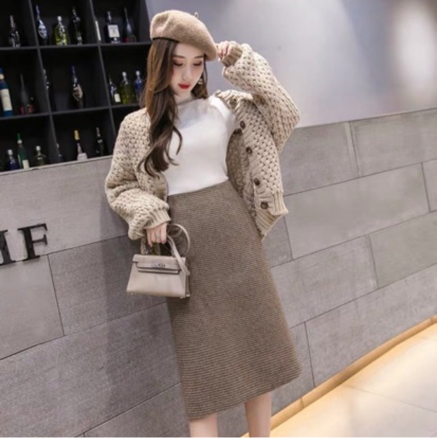 Chân váy dạ kẻ ô dáng dài midi qua gối xẻ sau chuẩn hàng Quảng Châu loại 1