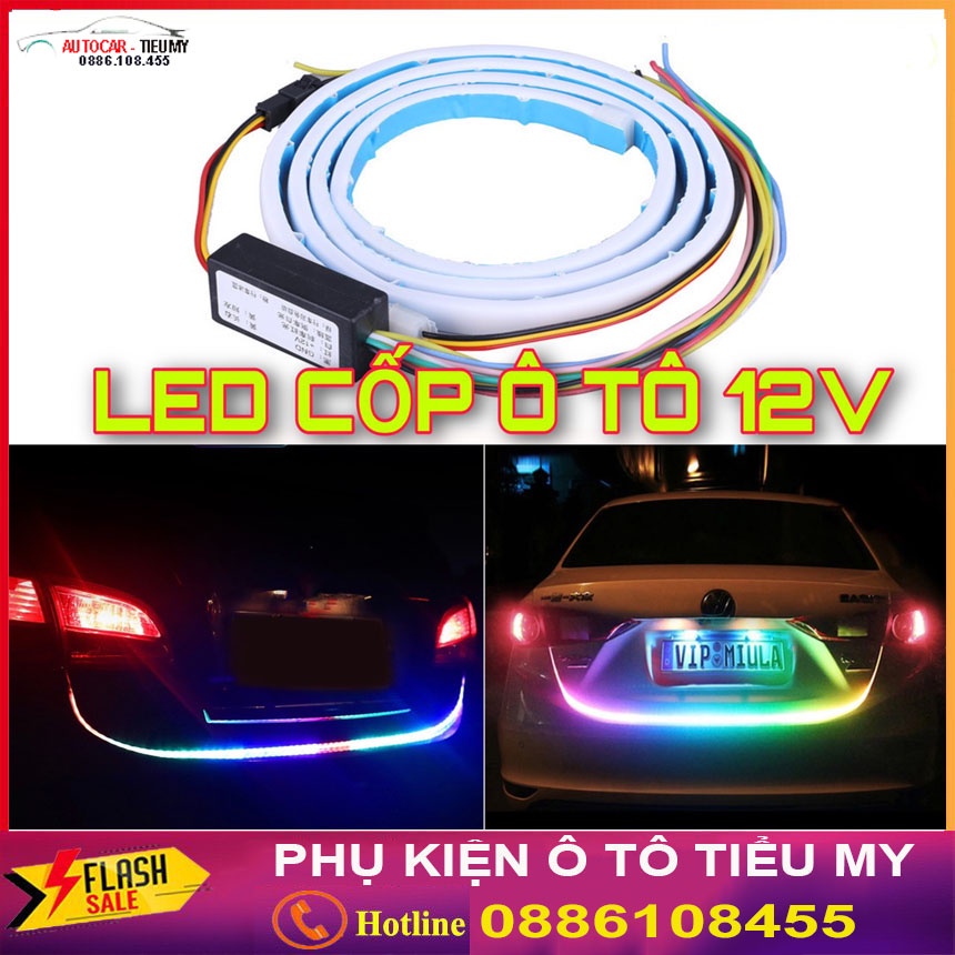 Dây đèn led trang trí cốp ô tô xe hơi 12V - Led cốp chạy đuổi 7 màu dài 120cm tích hợp 6 chế độ chống nước.