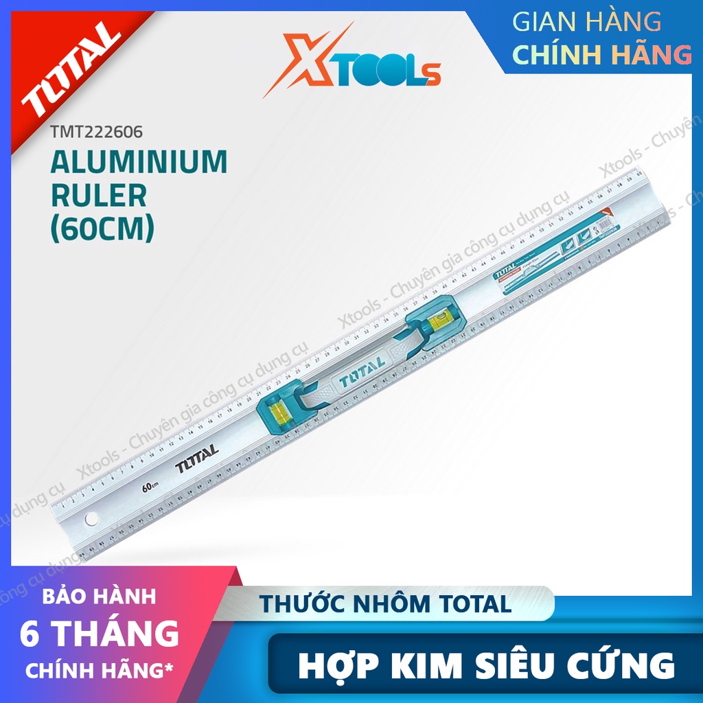 Thước nhôm xây dựng TOTAL TMT222606 60cm, thước nhôm kỹ thuật đa năng có bóng nước cân bằng, nhôm dầy bền chắc