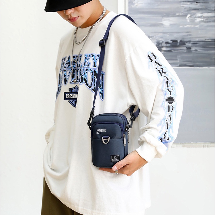 Túi Đeo Chéo Mini PTTN vải Oxford Trượt Nước Cao Cấp Màu Đen/Xanh Dương - T03