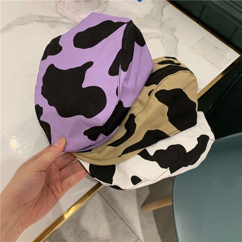 Mũ Beret Cotton Họa Tiết Bò Sữa Phong Cách Vintage Anh Quốc Cho Nữ