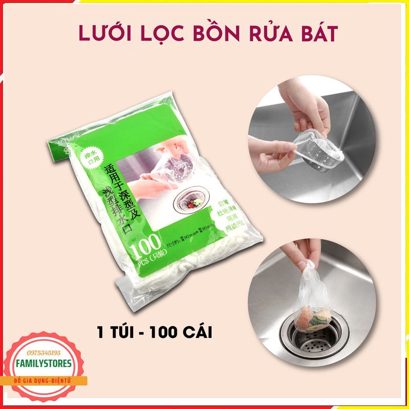 Túi Lọc Rác Bồn Rửa Chén Bát Dạng Lưới Siêu Dai Đầu Có Chun Co Giãn Chống Tắc Nghẽn Ống Sét 100 Túi Lưới Lọc Rác
