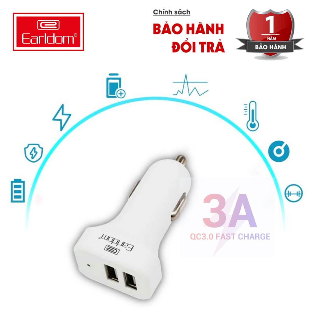 Tẩu Sạc Oto Earldom ES131 2 Cổng 2.4A Chính Hãng