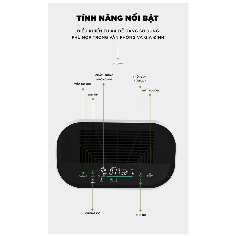 Máy lọc không khí Ion Âm thông minh Dhome K-168, Lọc khói bụi, vi khuẩn và bụi mịn PM2.5. Màn hình cảm ứng