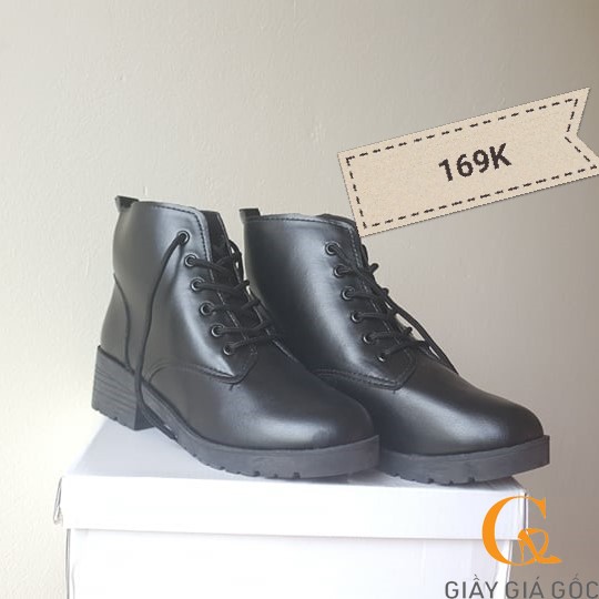Boot da nữ, giày da nữ chiến binh - Dây buộc - Ảnh thật