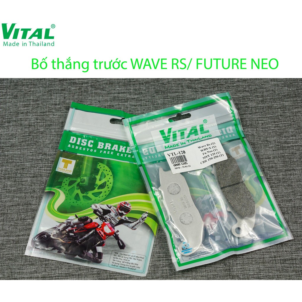 Bố thắng trước WAVE RS 100, S100, FUTURE NEO, Rsx100, Trước MSX hiệu VITAL - Má phanh xe máy, bố thắng