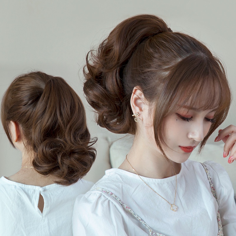 Tóc Giả Ngắn Xoăn Tự Nhiên Kèm Kẹp Tóc Đuôi Ngựa Giả Cho Nữ