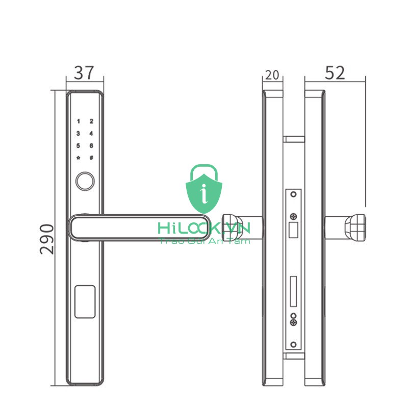 Khoá cửa vân tay thẻ từ cao cấp HL09TU Tuya wifi chuyên cho cửa nhôm kính, xingfa siêu nhạy chính hãng