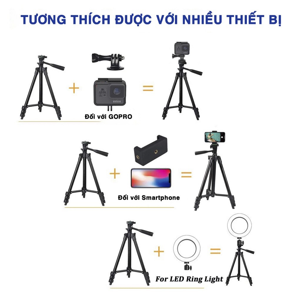 Gậy tripod 3120,gậy livestream chụp ảnh 3 chân kết hợp remote tương thích nhiều dòng máy - BINTECH