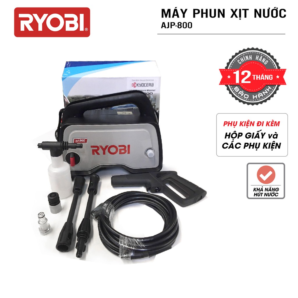 Máy xịt rửa cao áp đa năng điện 500W RYOBI (KYOCERA) - AJP-800 (Kèm Linh kiện khác)