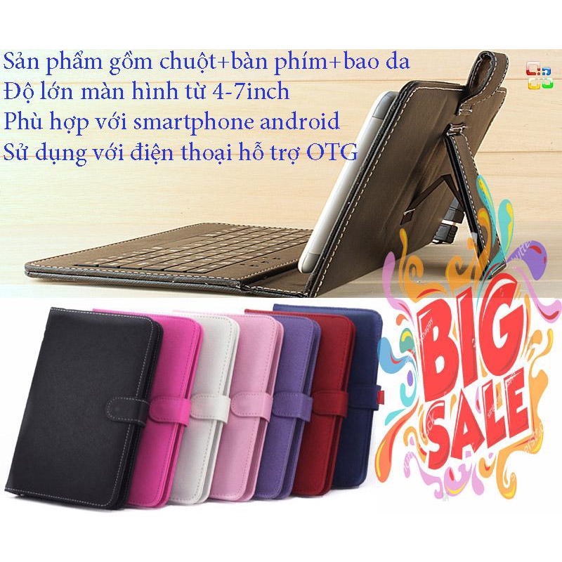 Bàn Phím Rời Điện Thoại,Combo bao da bàn phím kèm chuột, máy tính bảng từ 4.5-8 inch