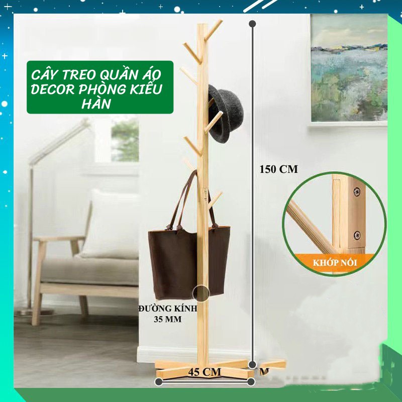 Cây Treo Quần Áo Đứng Bằng Gỗ Standing Hanger,Kệ Sào Treo Đồ Đứng Nội Thất Kiểu Hàn Lắp Ráp VAPUNO