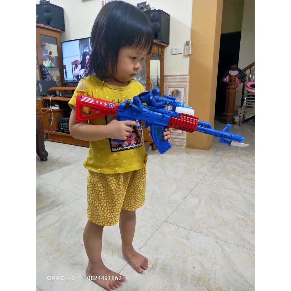Đồ chơi súng Xanh anh hùng mỹ ngắm  phát sáng tạo nhạc - Xịn