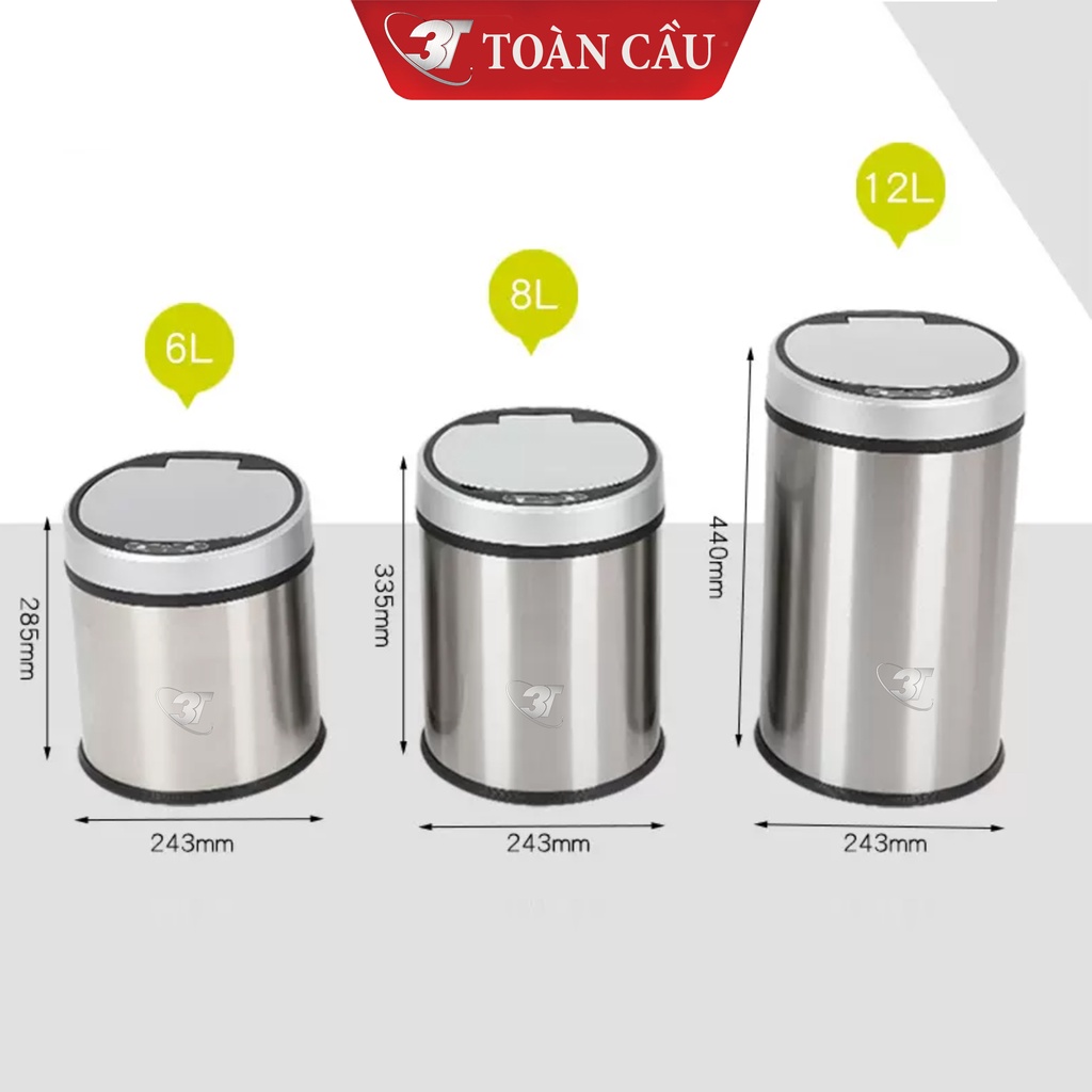 Thùng Rác INOX Cảm Biến Thông Minh 3T – Loại 12L Với 3 Chế Độ Đóng Mở, Sử Dụng Sạc Điện