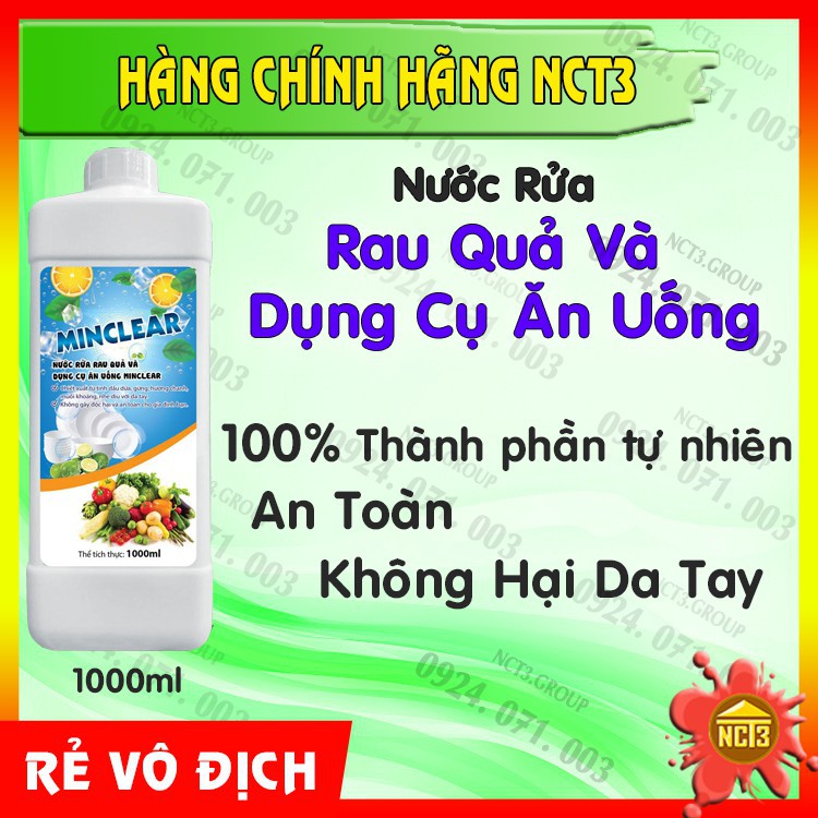 (Rẻvôđịch)  Nước Rửa Rau Quả Và Bát Đĩa MINCLEAR ( 1000ML )( Hàng chính háng công ty NCT3 ) .