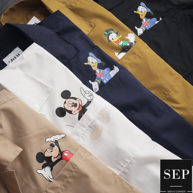 Set bộ unisex Mickey & Donald chất liệu sợi tre nhẹ mát, 1 set bao gồm 1 áo somi cổ danton & 1 quần short
