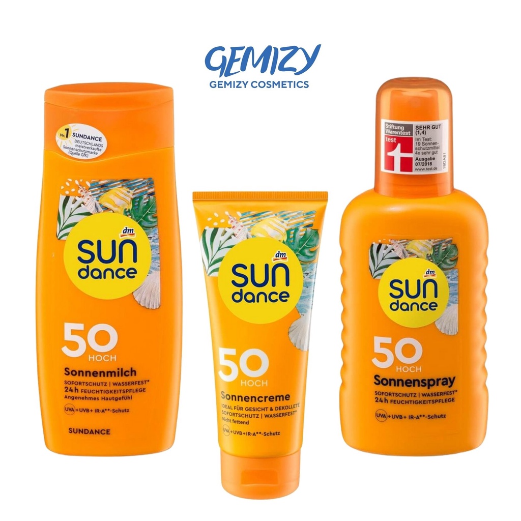 Kem &amp; xịt chống nắng mặt, body Sundance 50SPF không thấm nước, cho cả trẻ em - Gemizy Shop