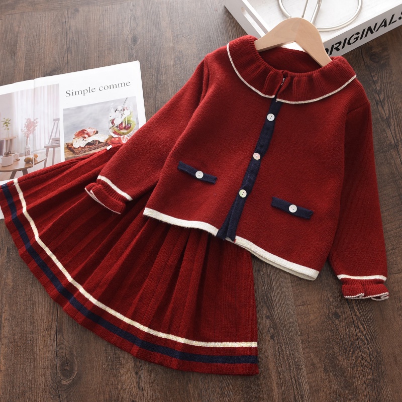 BEAR LEADER Đầm Dệt Kim Vải Cotton Mềm Mại In Họa Tiết Cherry Thời Trang Thu Đông Xinh Xắn Cho Bé Gái