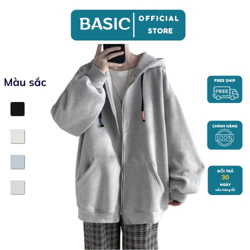 Áo Hoodie Form Rộng, Áo Khoác Nỉ Form Rộng Nữ Màu Đen Basis Boutique HDKK950