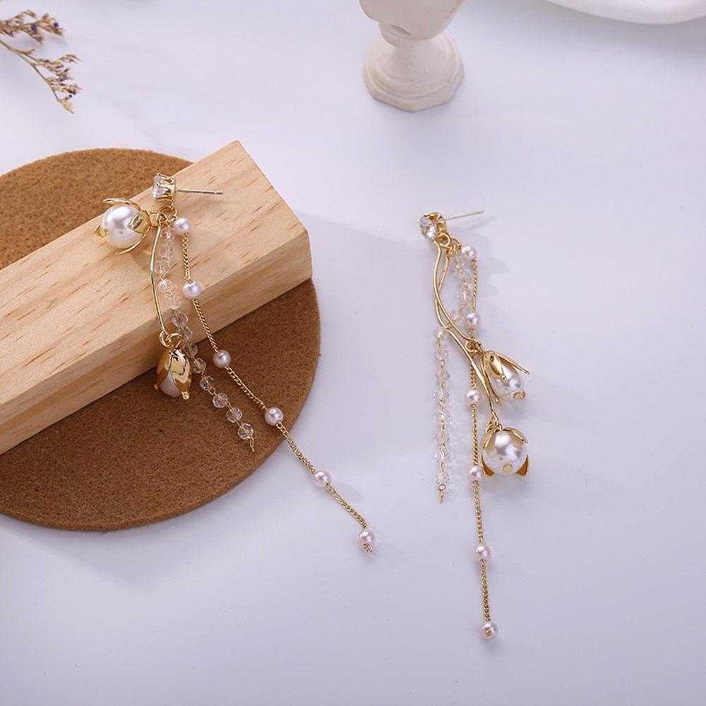 Bông Tai Dáng Dài Mặt Kính S925 Bằng Kim Loại Thời Trang Cho Nữ