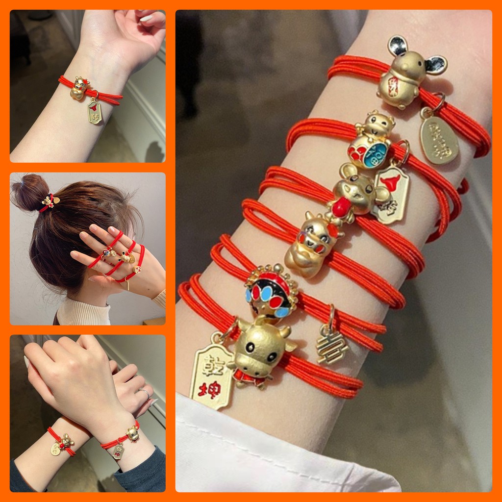 [Mã FAMAYFA giảm 10K đơn 50K] Vòng tay charm đẹp, cột tóc may mắn năm mới hình mèo thần tài và trâu vàng cao cấp | BigBuy360 - bigbuy360.vn