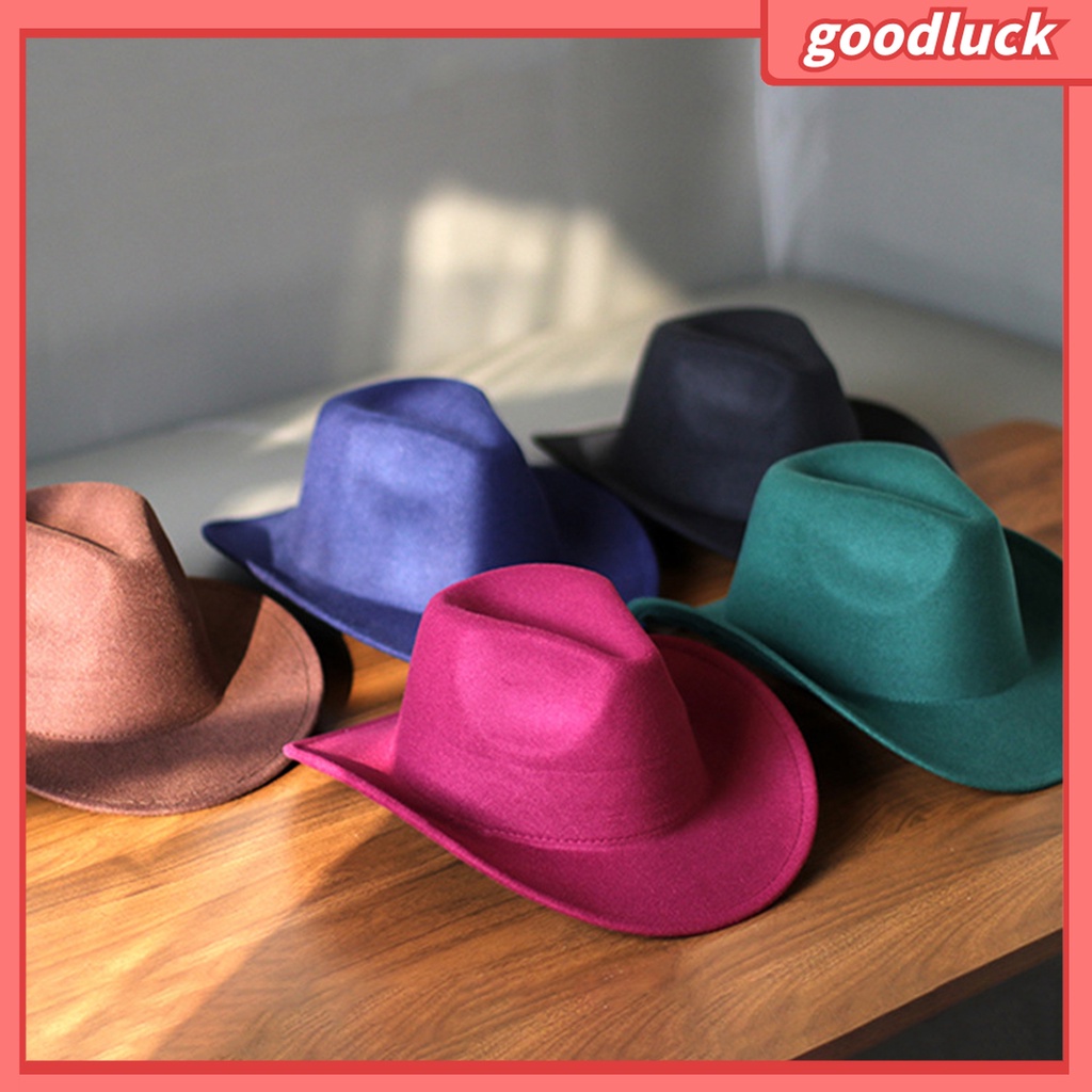 &lt; Golu &gt; Mũ Cao Bồi Unisex Màu Trơn Chống Dầu Mỡ Bằng Vải Nỉ Cuộn Lên Vành Cho Tiệc Hóa Trang Ngoài Trời
