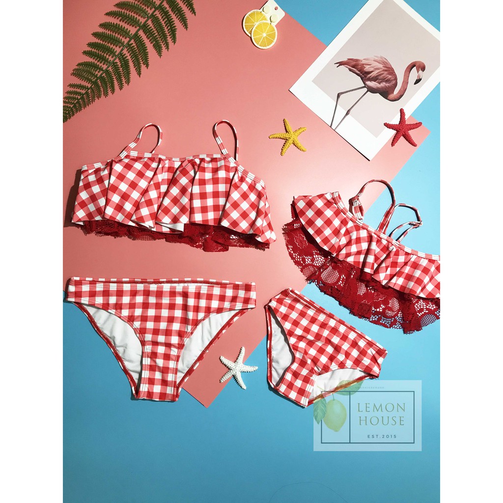 [SET BIKINI MẸ VÀ BÉ 2020] Set mẹ và bé caro đỏ cực hot mùa hè | WebRaoVat - webraovat.net.vn