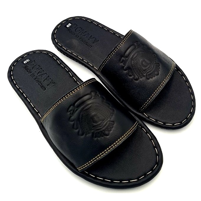 Dép quai ngang da bò Logo Vương Miện-Kinson Shop