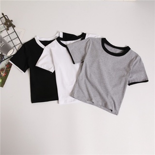 Áo Croptop Ôm Trắng Đen Viền Cổ