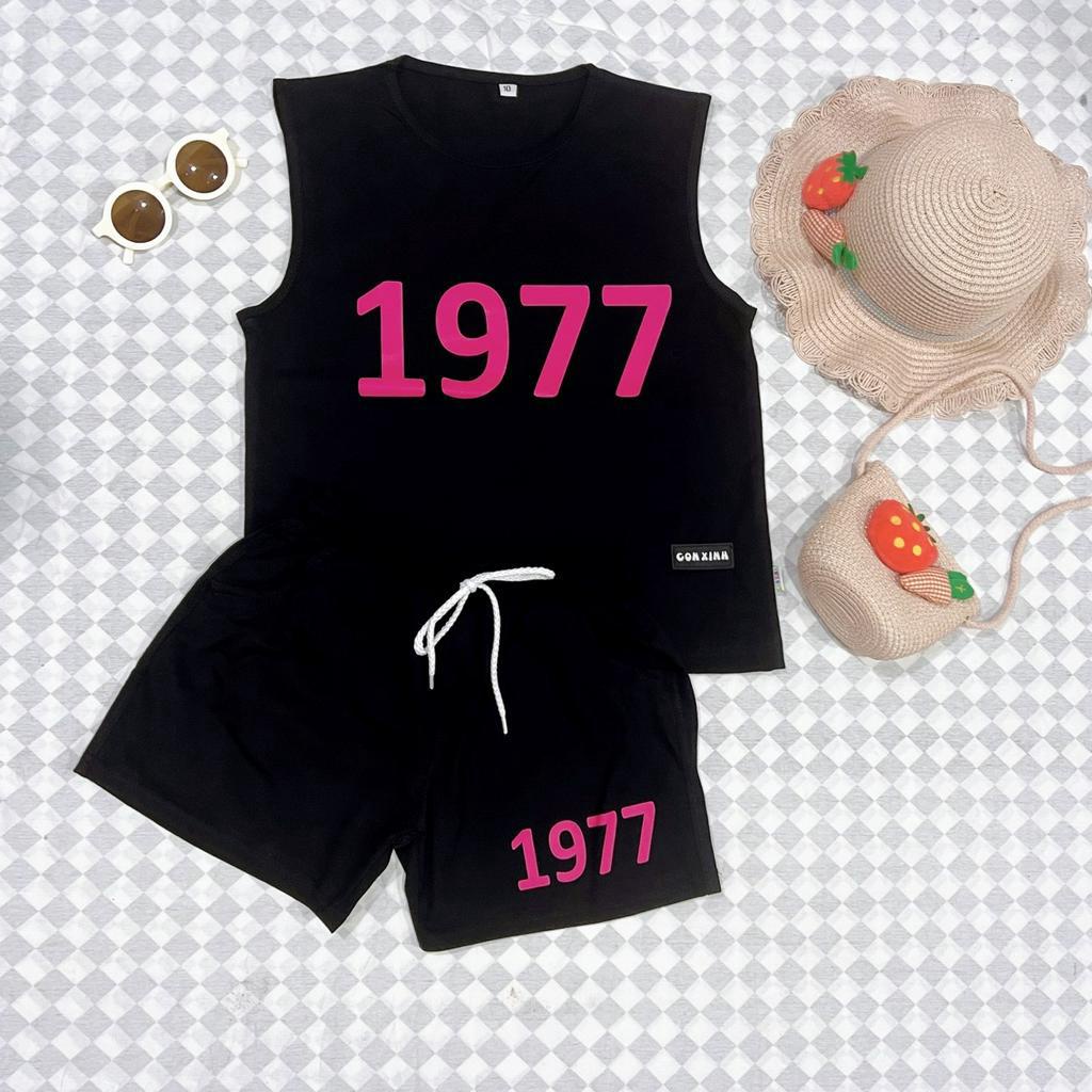 Đồ bộ bé gái Con Xinh cotton phom rộng hình in 1977, thời trang cho bé gái từ 13 đên 36kg
