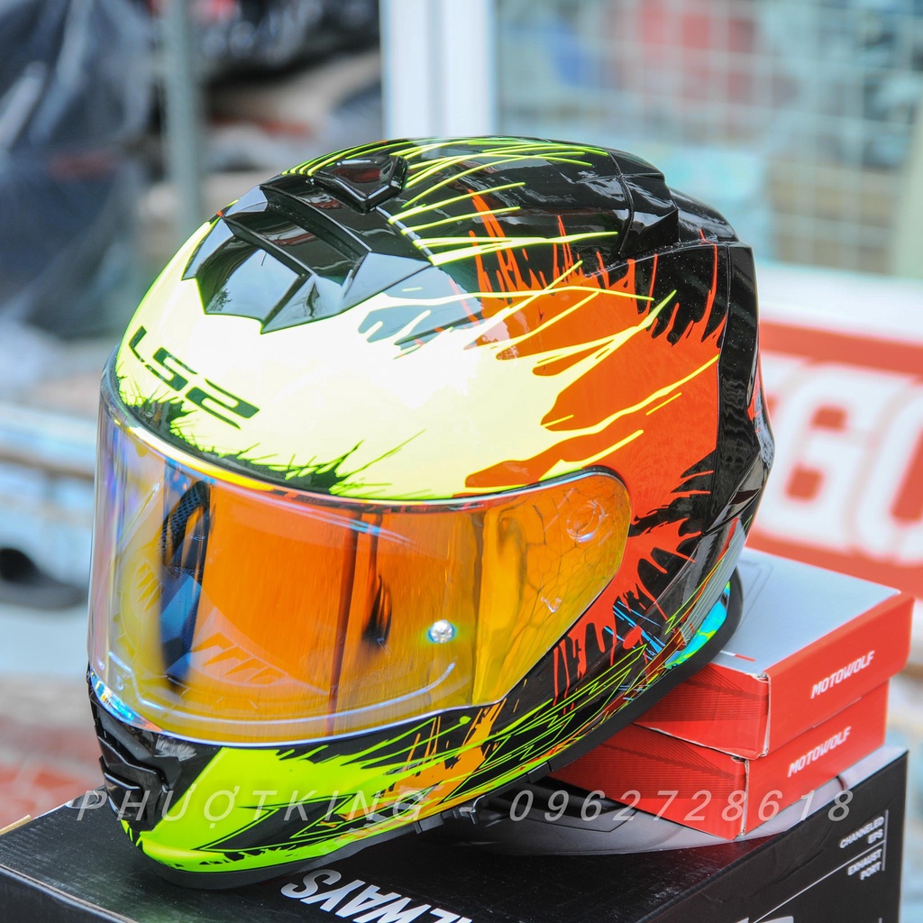 Mũ fullface LS2 FF800 Drop Black Yellow Red kính tùy chọn màu tặng kèm Pinlock