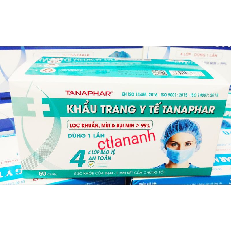 [Mã COSDAY - 50k đơn 250k] Khẩu trang y tế TANAPHAR 3, 4 lớp hộp 50 chiếc màu xanh, trắng