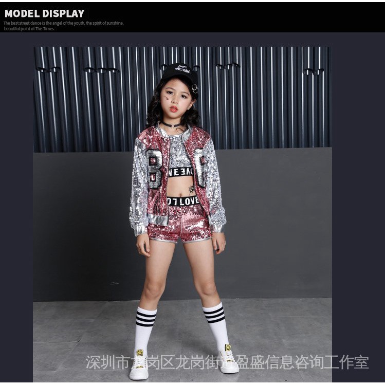 Mới Áo Thun Đính Kim Sa Lấp Lánh Phong Cách hip hop Cho Bé Gái