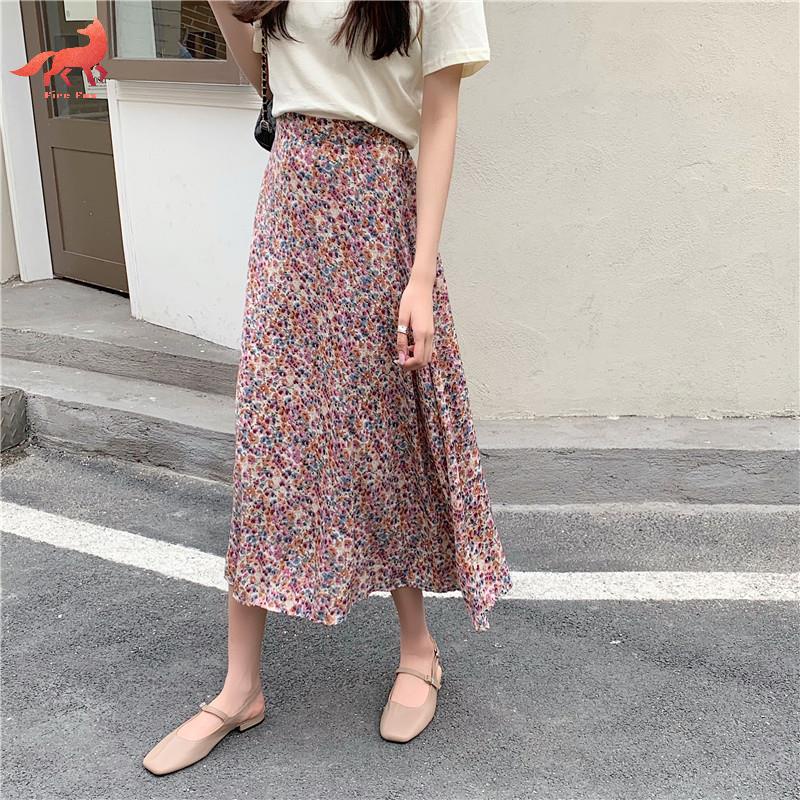 Chân Váy Voan Hoa Lưng Cao Dáng Chữ A Phong Cách Hàn Quốc Mới