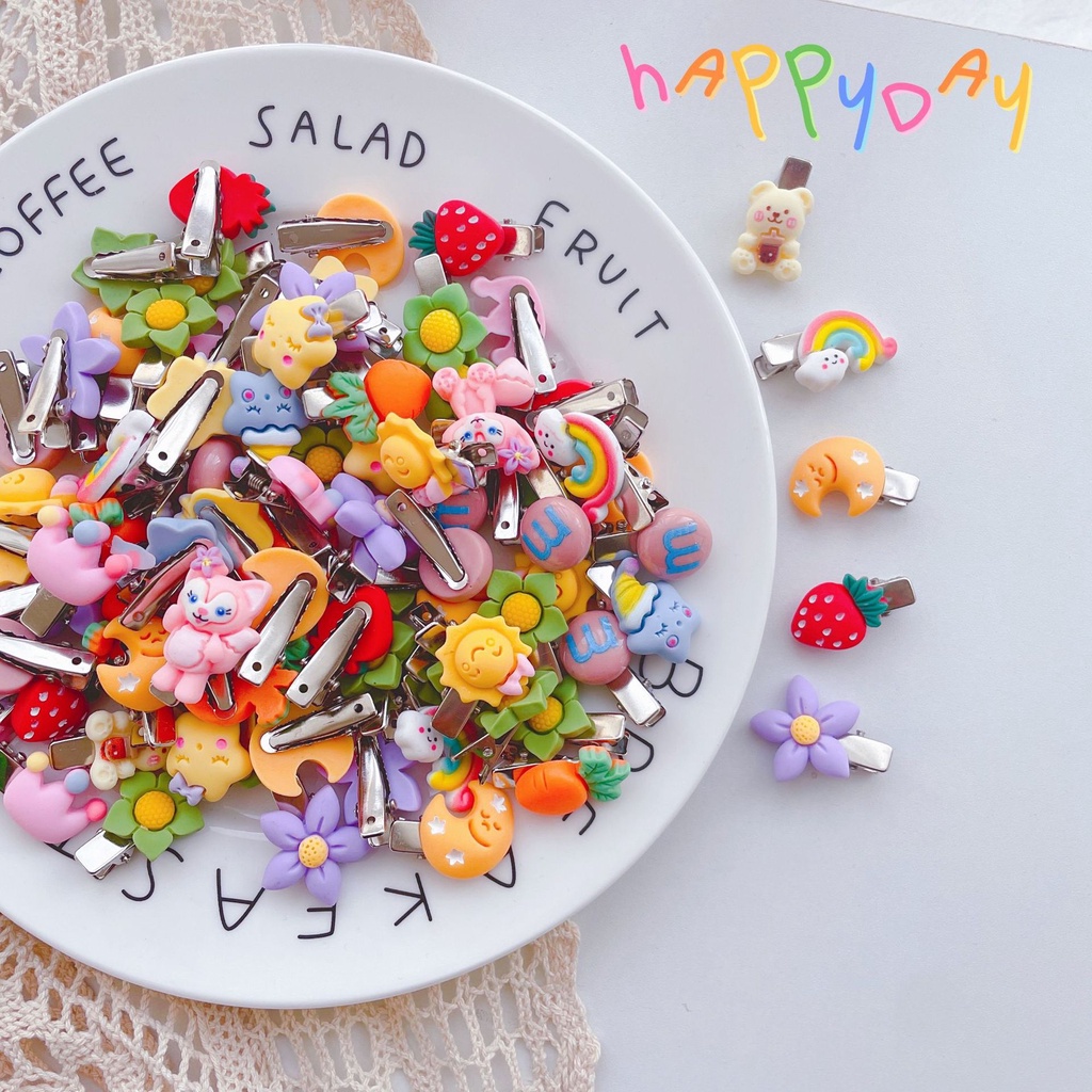 Kẹp Tóc Hoạt Hình Mini Bằng Nhựa Acrylic Màu Sắc Ngẫu Nhiên Cho Bé / Người Lớn