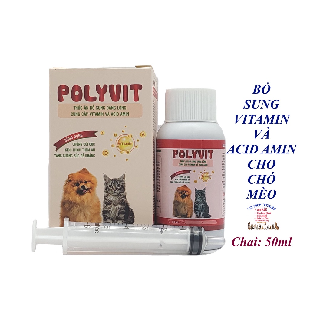 Chai bổ sung vitamin va acid amin cho Chó Mèo Polyvit Chai 50ml, Tăng tính thèm ăn, Tăng cường sức đề kháng Sx tại VN