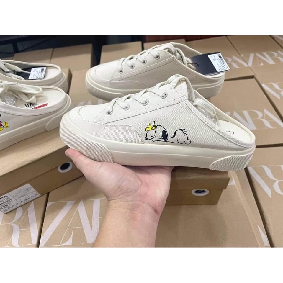 Giày sục nữ Zara Snoopy đạp gót thể thao sneaker đế mềm dễ phối đồ