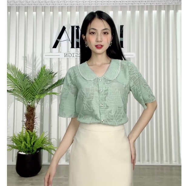Áo sơ mi nữ hè Lamia Design SM292 màu xanh ngọc
