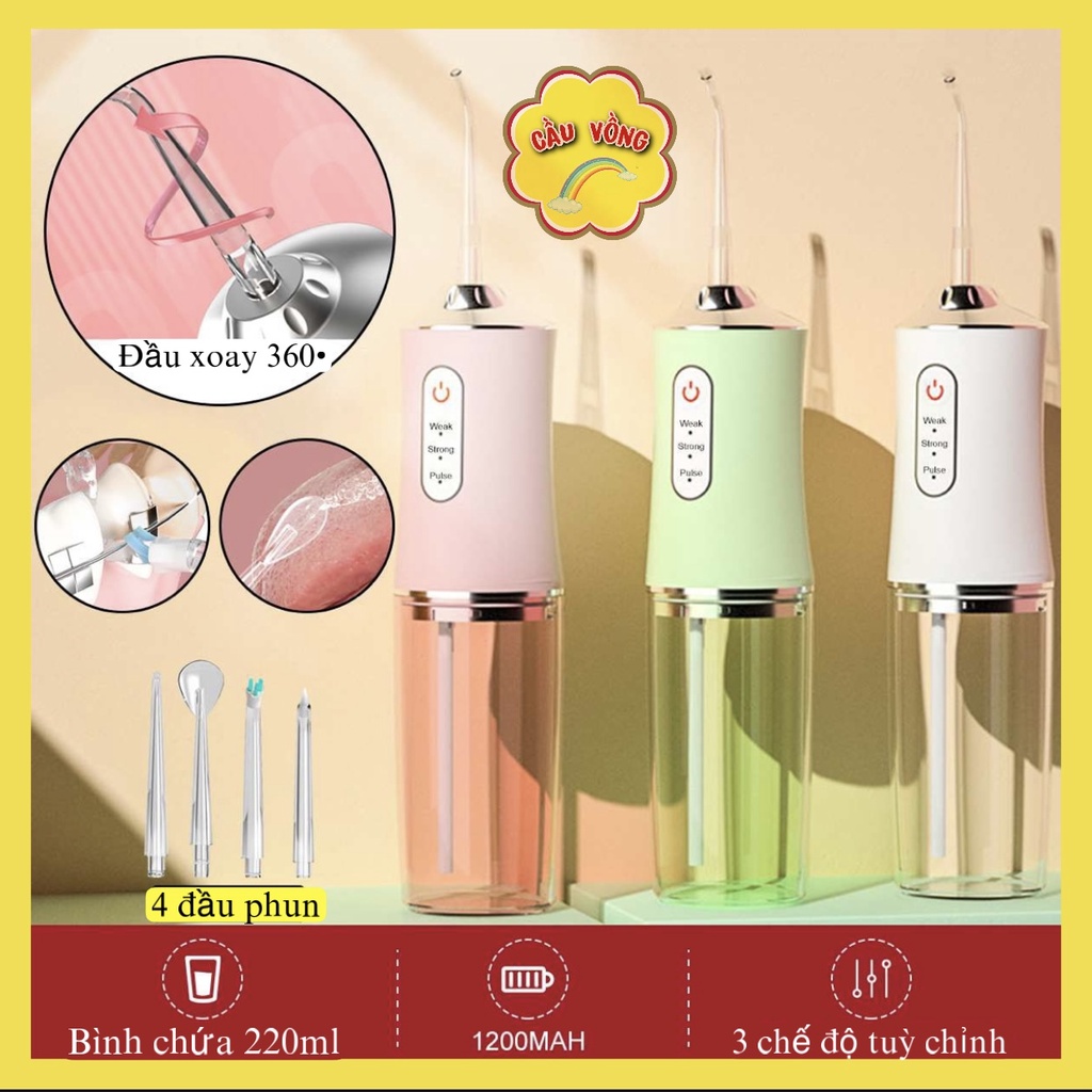 Máy Tăm Nước Cầm Tay Oral Irrigator - Tăm Nước Vệ Sinh Răng Miệng Siêu Sạch Bản Quốc Tế Chuẩn Châu Âu - 3 Chế Độ Xịt