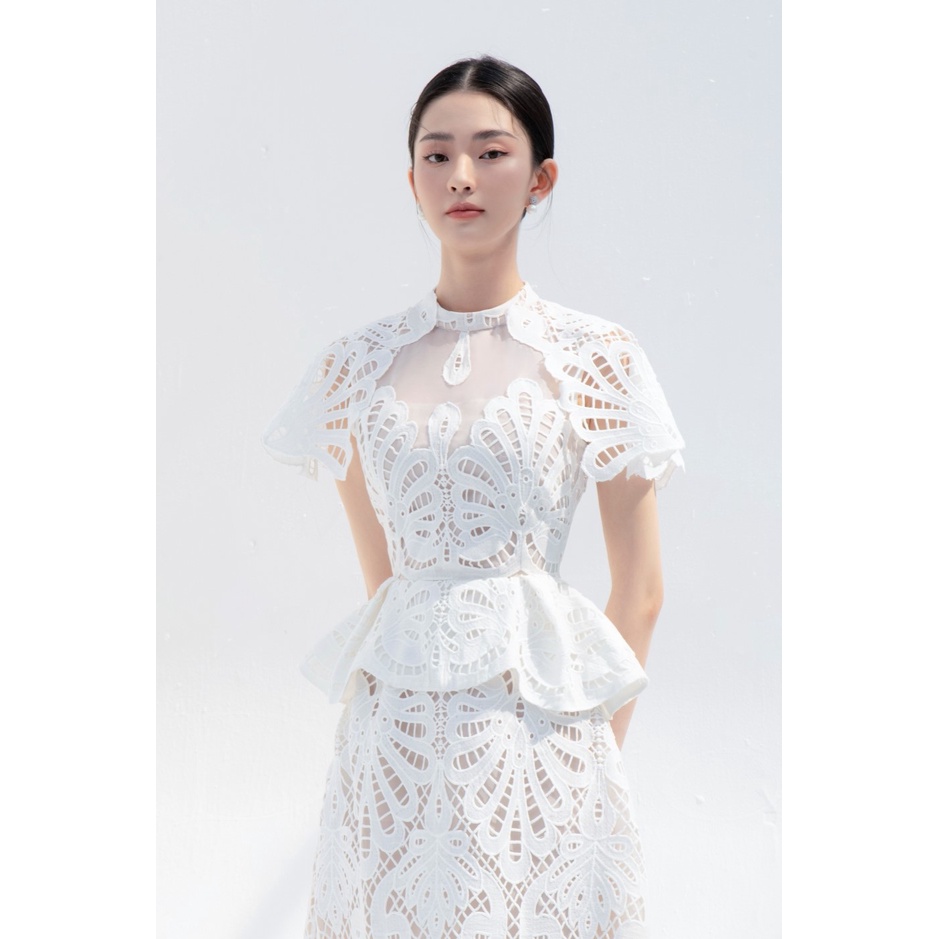 DeNio - Áo ren lá phối organza