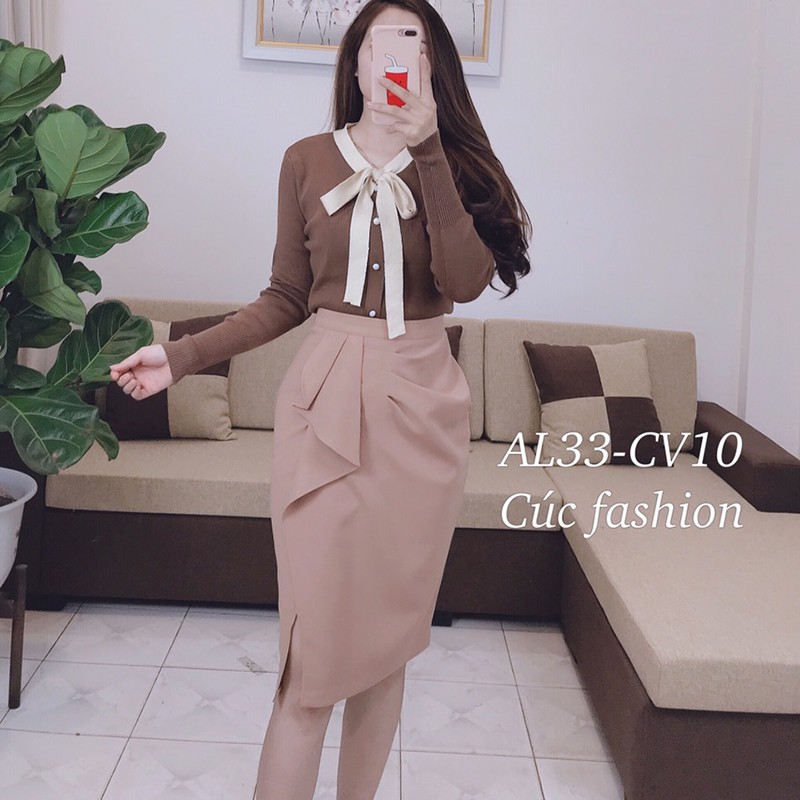 Chân váy CÚC FASHION dáng ngắn cạp cao công sở đẹp màu đen be váy lót quần lụa chữ A 2 tà cong CV907