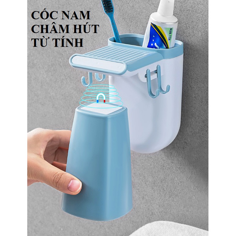 Kệ Nhà Tắm, Giá Đựng Cốc và Bàn Chải Đánh Răng hút nam châm từ tính tặng kèm 1 ly