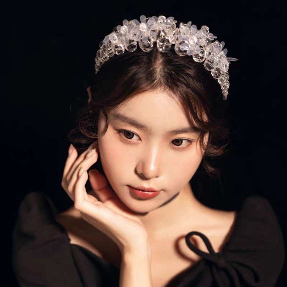 ANEMONE Băng Đô Cài Tóc Đính Hạt Nhựa PVC Hình Bông Hoa Phong Cách Hàn Quốc Dành Cho Nữ